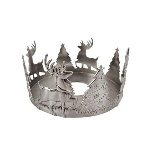 VTG International Silver Holiday Reindeer Tree Candle Pillar Holder 6" Christmas